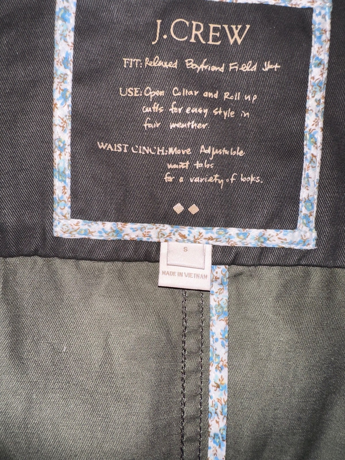 J Crew Womens Coat Field Jacket Small Olive Green Relaxed Boyfriend Full Zip