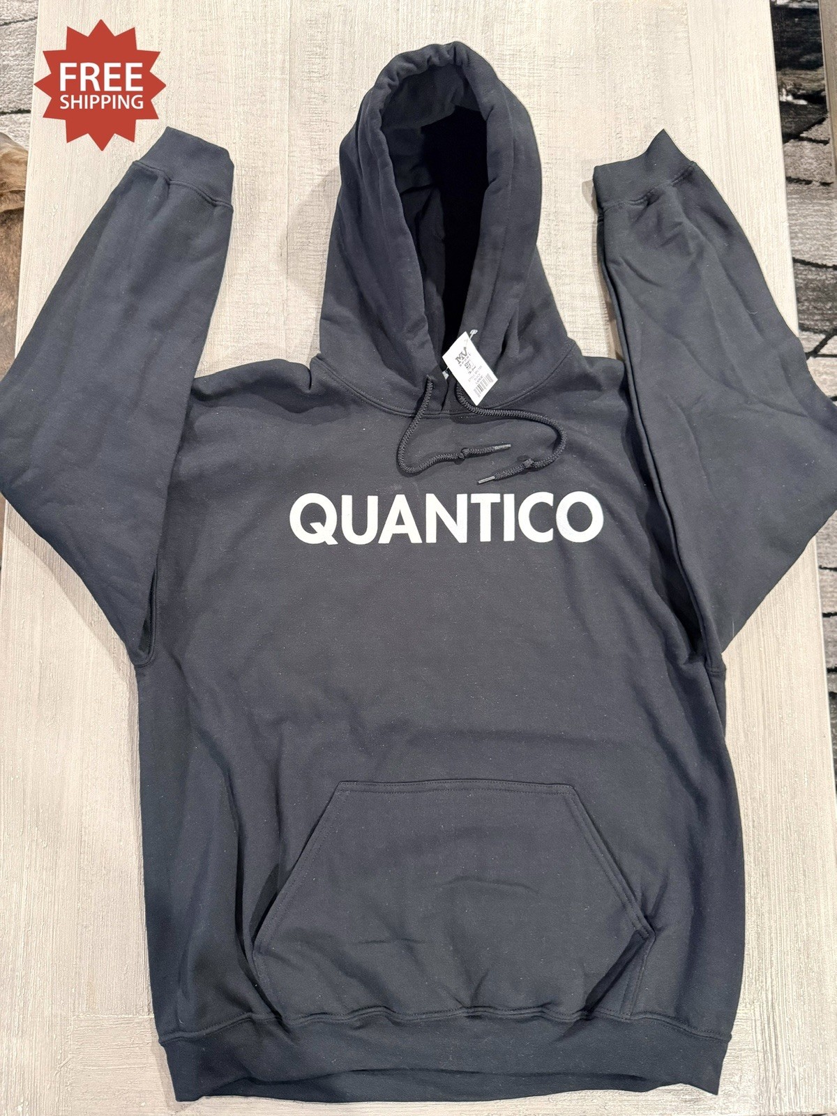 “QUANTICO” FBI USMC BLACK Long Sleeve Hoodie / Sweatshirt – Size L / LARGE – NWT