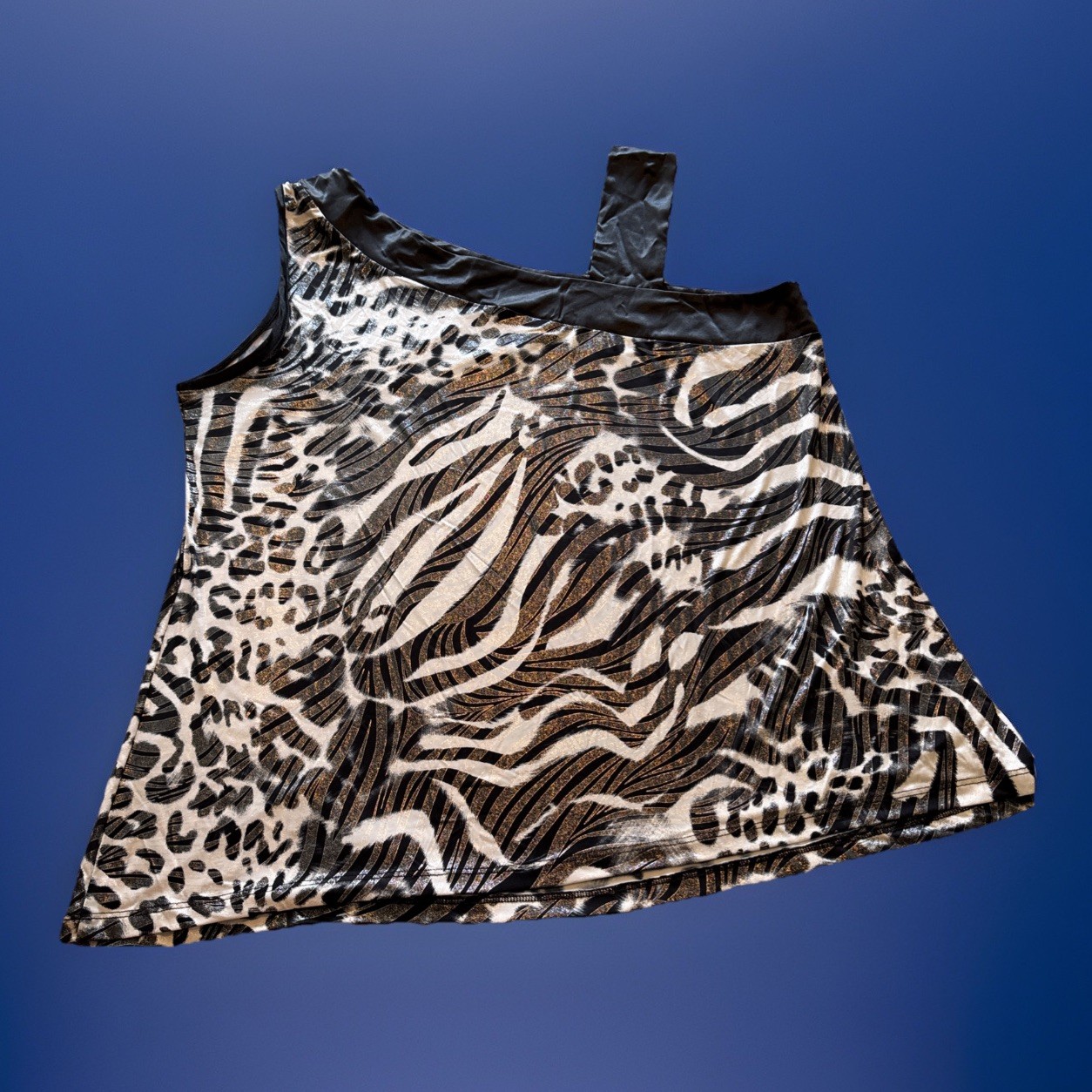 Blouse Plus 2X Black/White Shimmery Sleeveless Top, Whimsical, Zebra Print