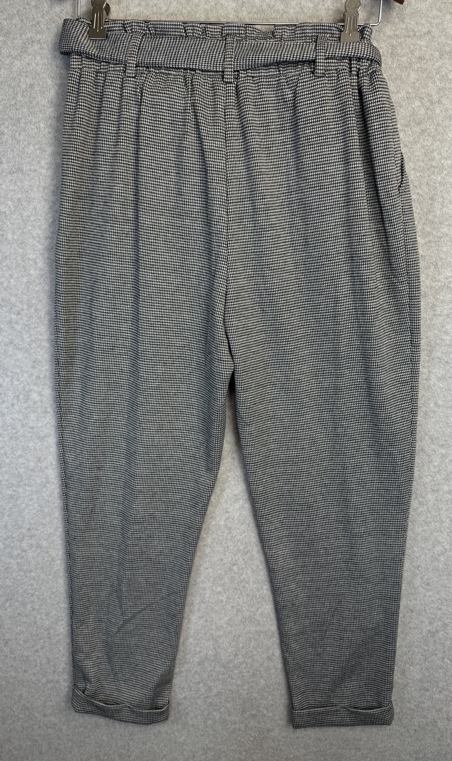 NWT SO Goods For Life Houndstooth Paperbag Pants L Black White Tie Waist