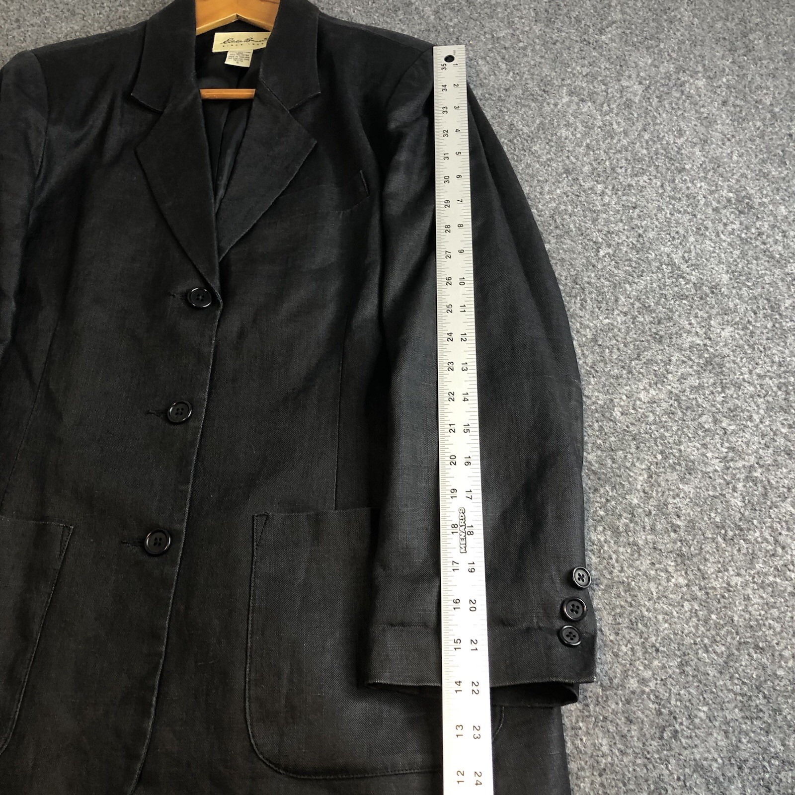 Eddie Bauer Womens Small Petite Black Jacket Blazer 100% Linen Preppy Minimalist