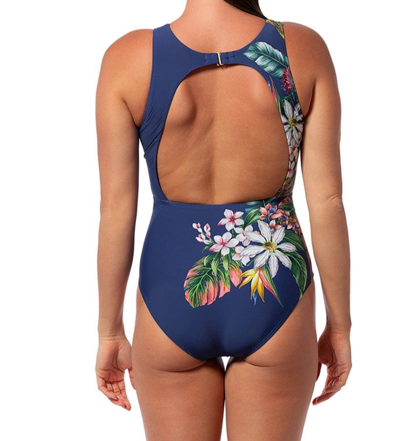 Jantzen Wide Strap One Piece Swimsuit Tummy Control In Azure Size 12 NWT
