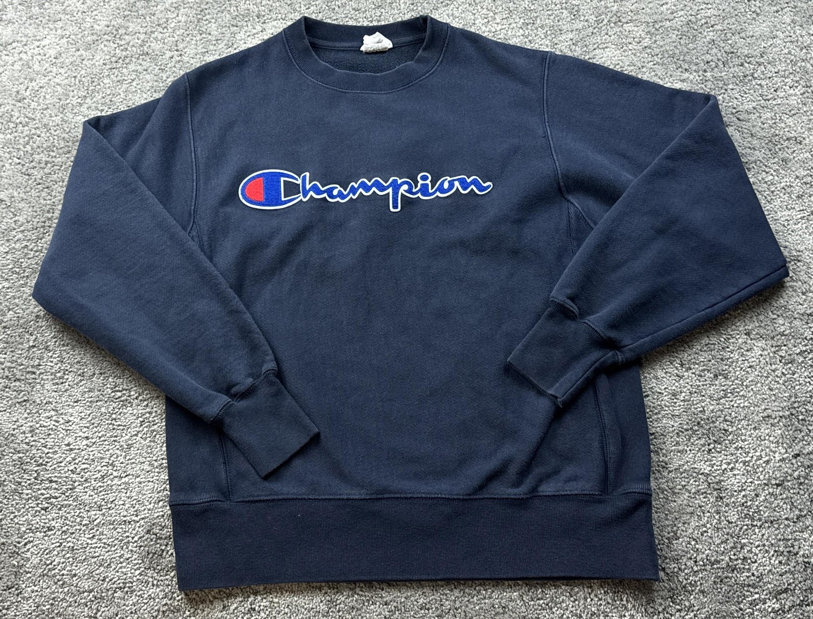 Champion Reverse Weave Sweatshirt Mens Medium Blue Fleece Crewneck Logo