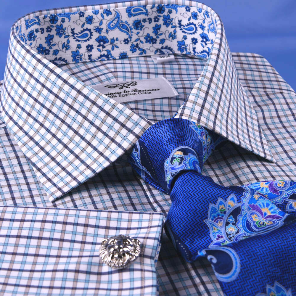 Multi-Colored Green Plaids & Checks Dress Shirt Business Formal Paisley Floral