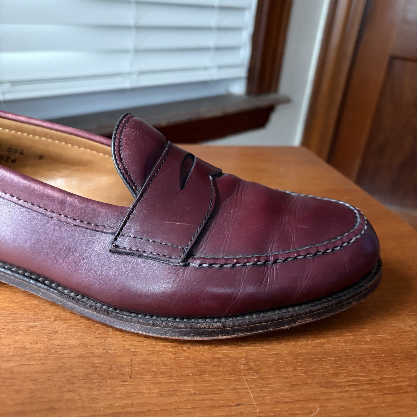 ALDEN 10.5D BURGUNDY CALF HANDSEWN LHS PENNY LOAFERS SHOES 984 10.5 D