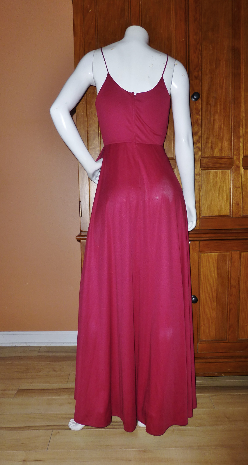 Vtg 70s Goddess Burgundy Silky Jersey Cascading Drape Evening Maxi DRESS Gown SM
