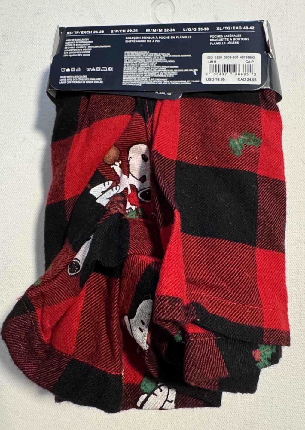 Snoopy Flannel Boxers Mens Small American Eagle Red Plaid