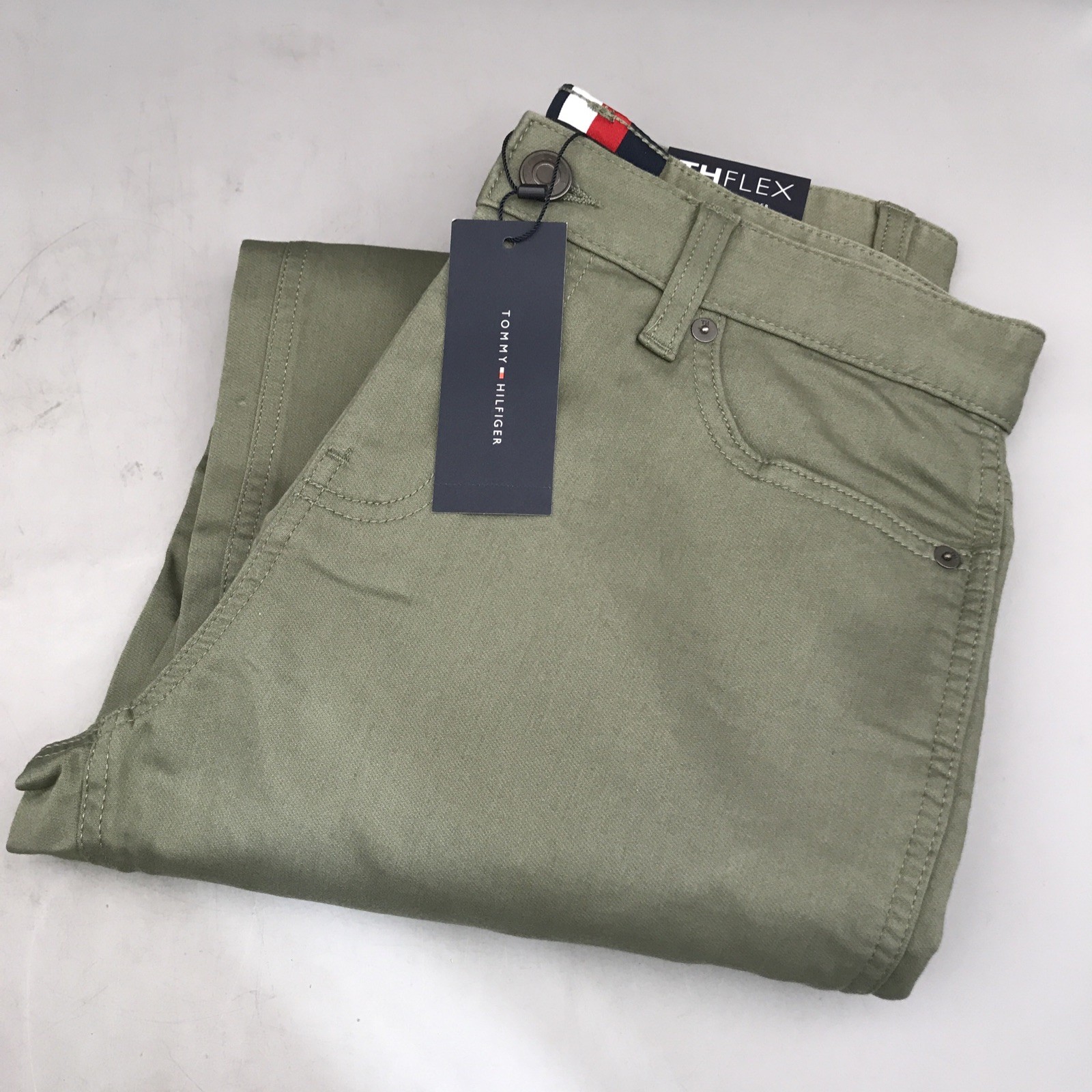 Tommy Hilfiger Mens Th Flex Chino Pants Olive Size 30×30 Brand New
