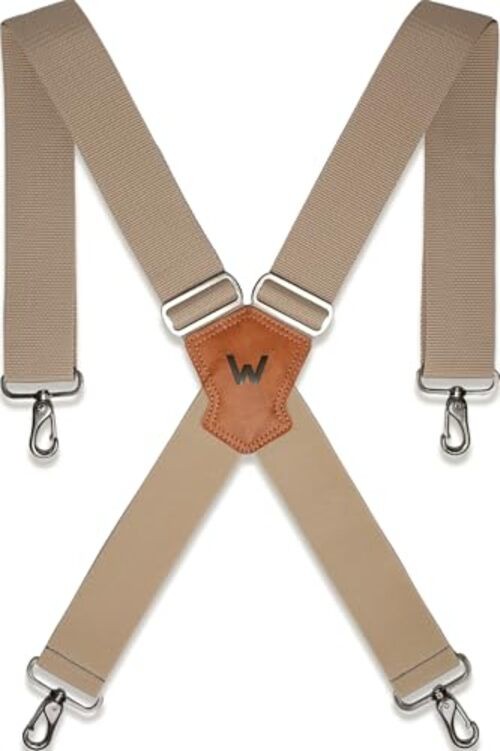 Heavy-Duty Beige Work Suspenders, 2 Inch Wide Suspenders for Men, Big Belt
