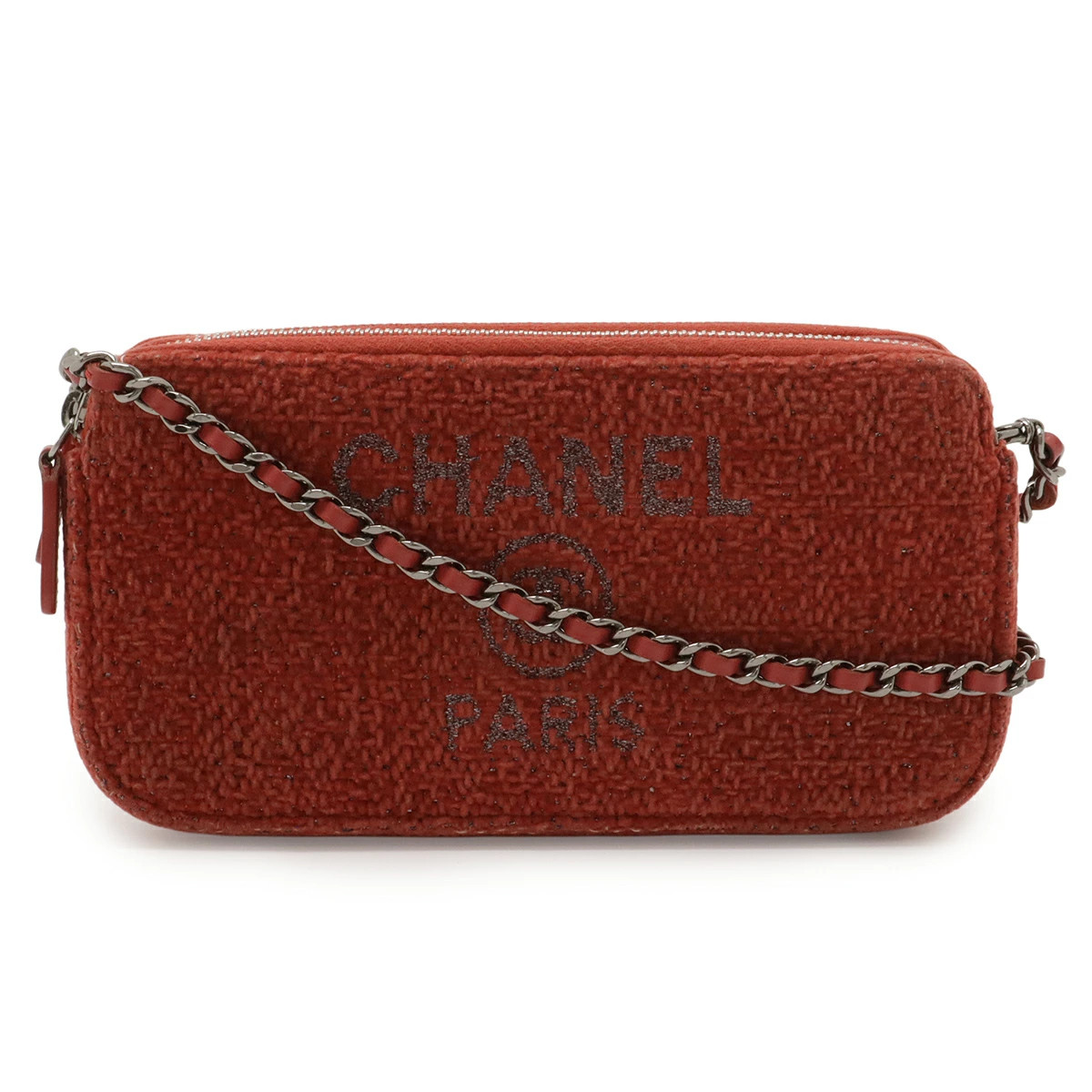 CHANEL Deauville Chain Wallet Long 2Way Shoulder Bag Pochette Clutch Bag