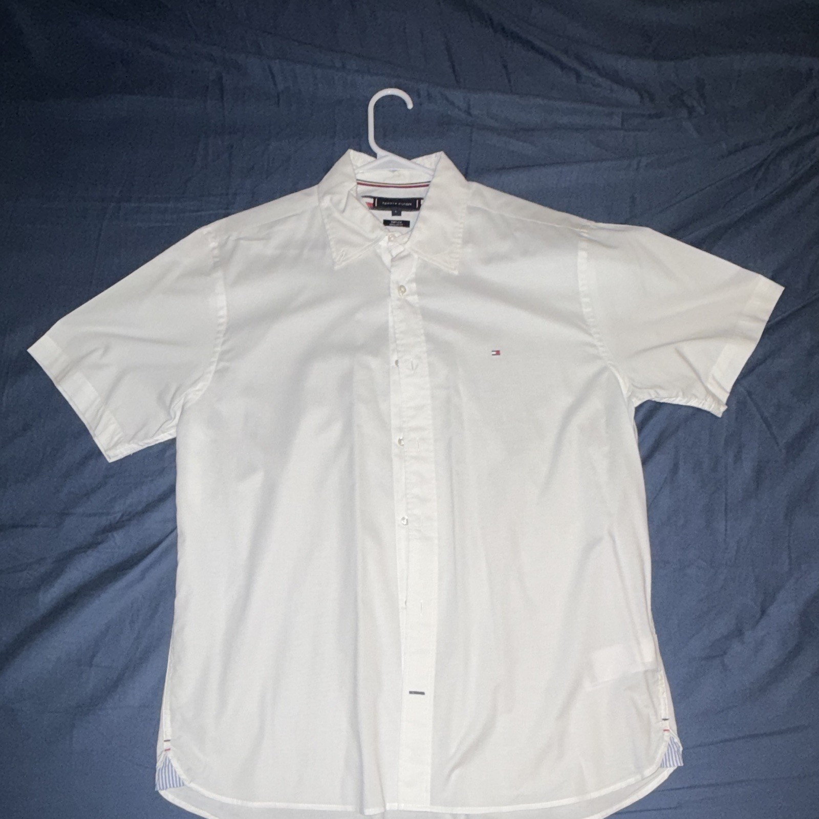 Tommy Hilfiger THFLEX Men’s L Regular Fit White Short Sleeve Button-Up Shirt
