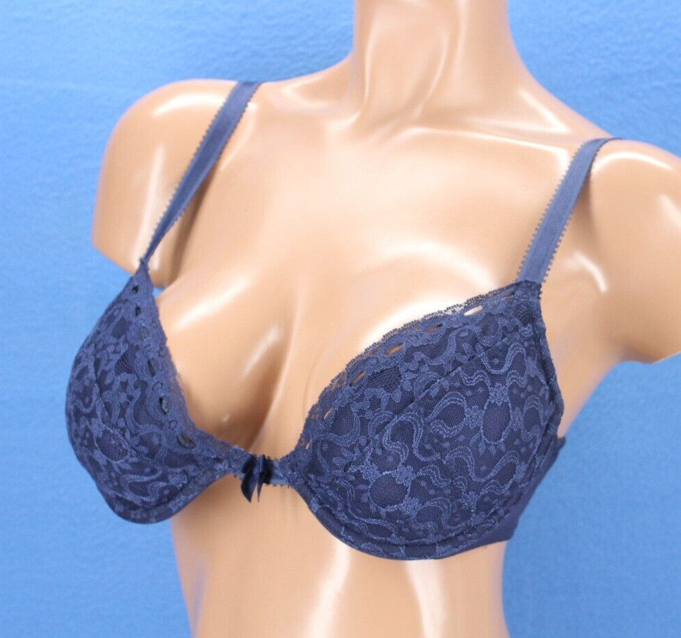 Vanity Fair VTG Underwire Lined Foam Blue Demi Bra Size 36B #B8969