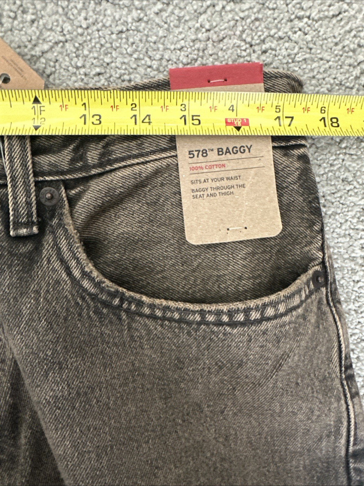 Levi ‘s 578 Baggy Throughout Denim Jeans Sz. 34Wx34L Brownish Dusty Gray New