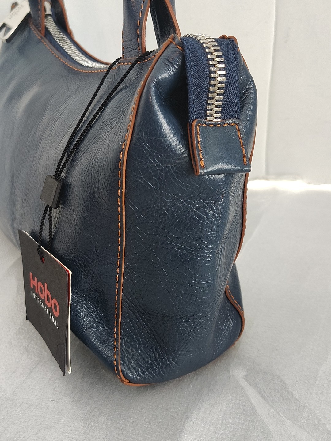 NEW Hobo International BLANCA Polished/Glaze Leather Satchel Top Handle Bag NAVY