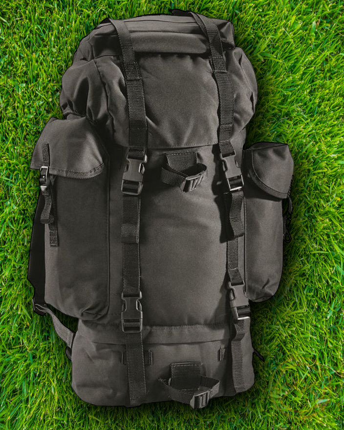 Mil-Tec 65-Liter Combat Rucksack Black Padded Shoulder Straps Fixing Straps