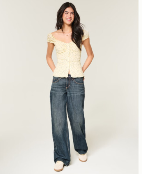 NWT hollisterco Hollister Andi Adjustable Waist Low-Rise Dark Wash Baggy Jeans