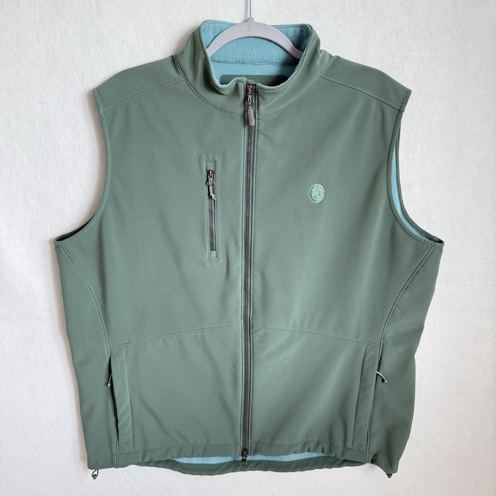 Peter Millar Mens Crown Sport Softshell Vest XL Green LOGO Golf Fleece Lined