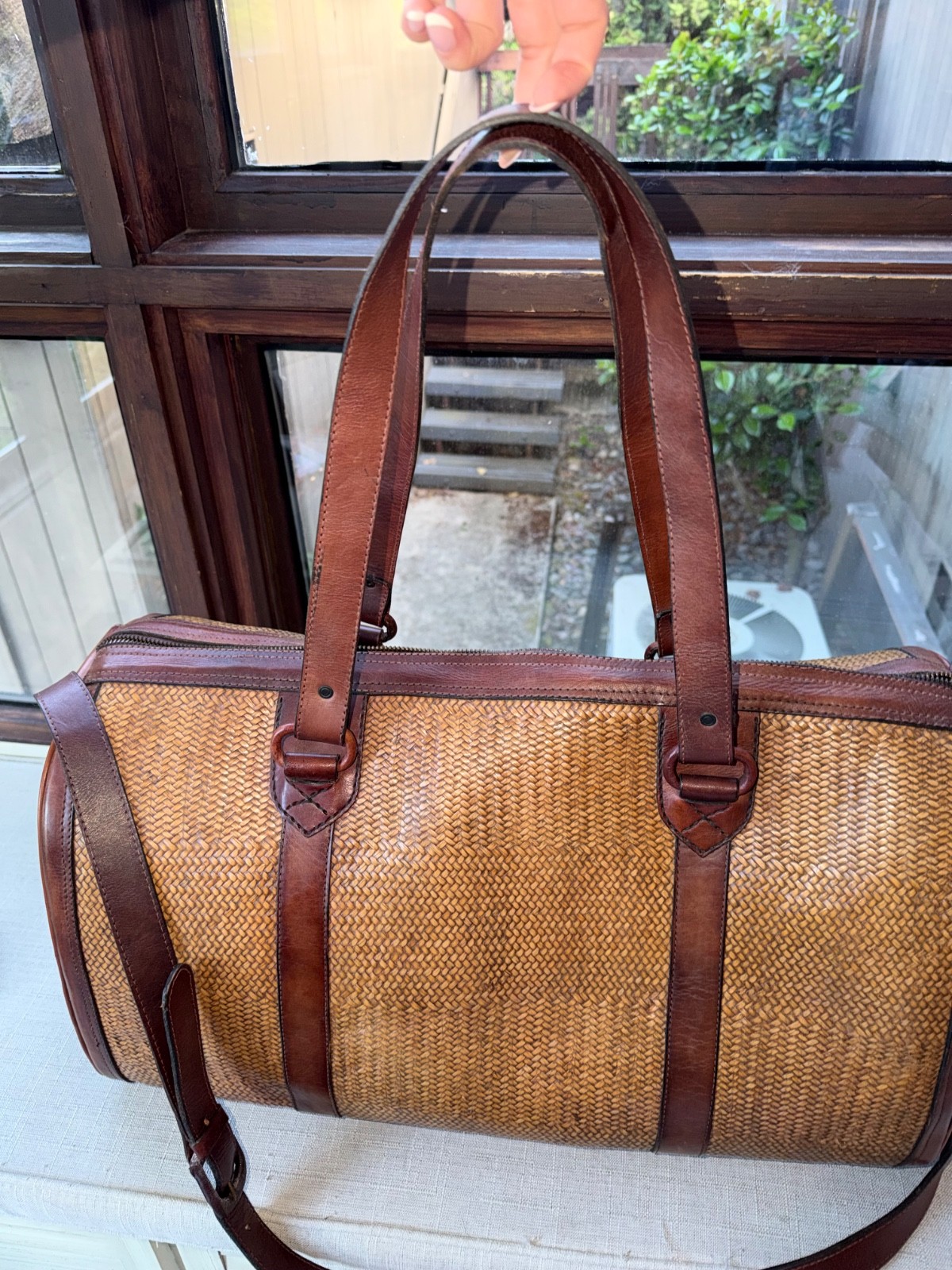 🔥 VINTAGE ELLIOTT LUCCA WOVEN STRAW & LEATHER WEEKENDER / TOTE BAG 🔥