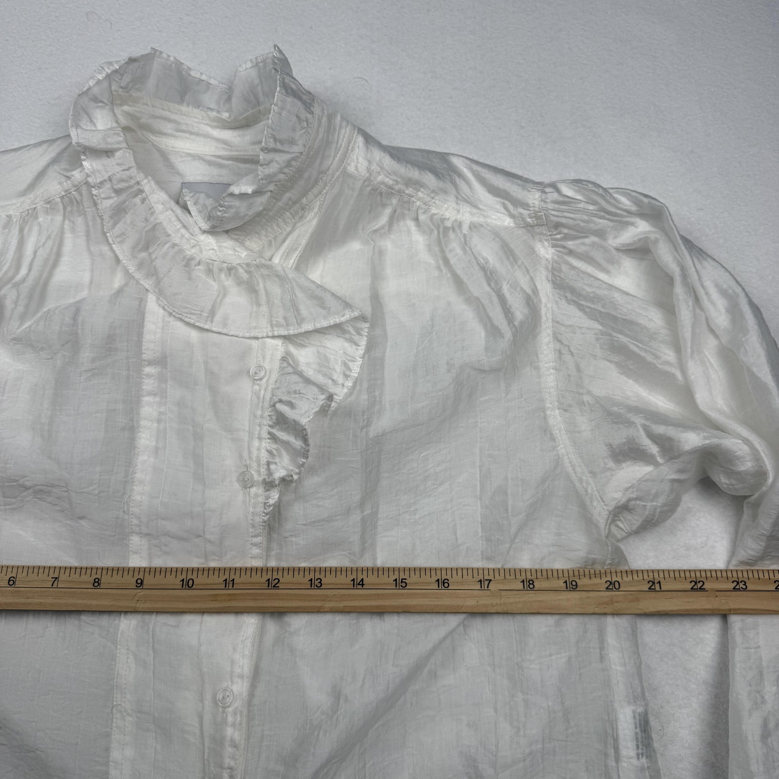 Sabina Musayev Blouse Womens Small White Ruffle High Neck Balloon Sleeve Top