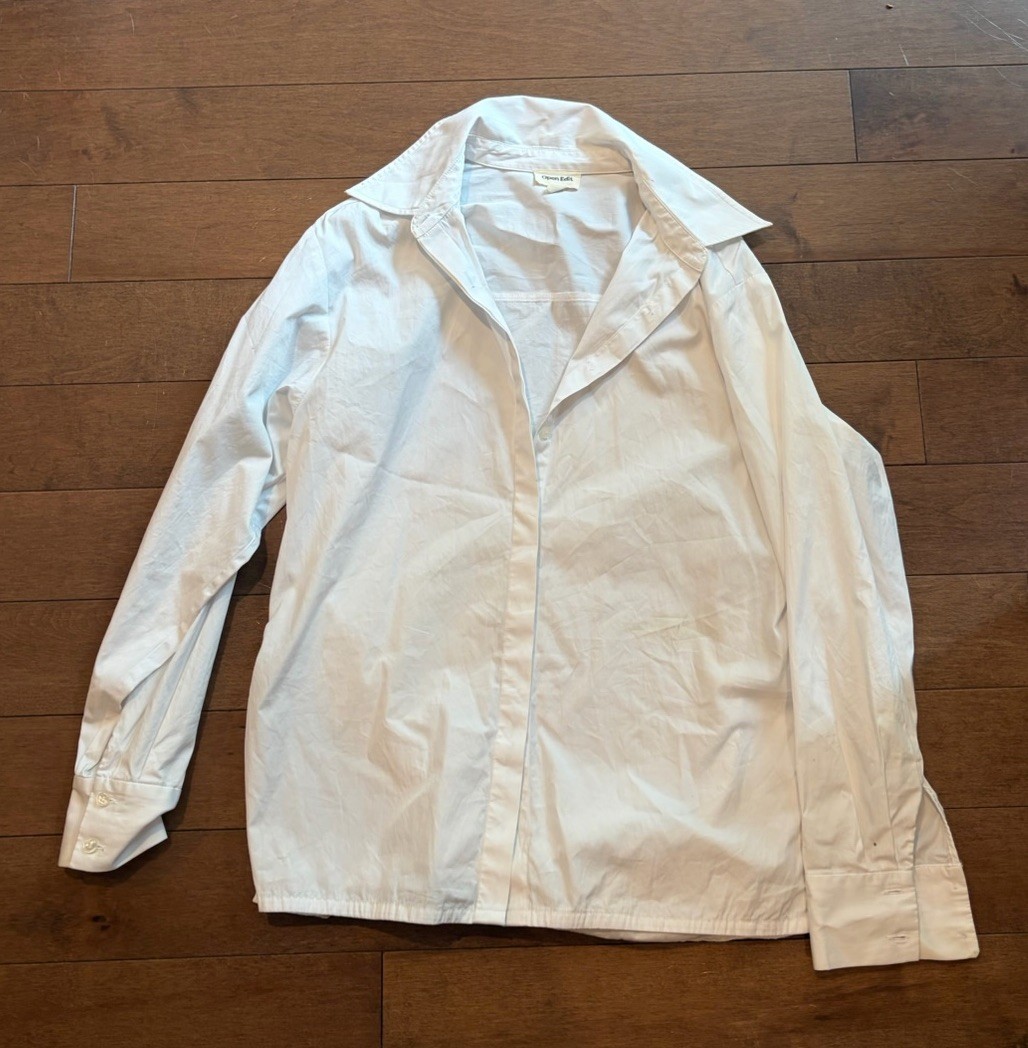 Open Edit Men’s White Solid Dress Shirt Regular Fit L 34/35 Cotton Point Collar