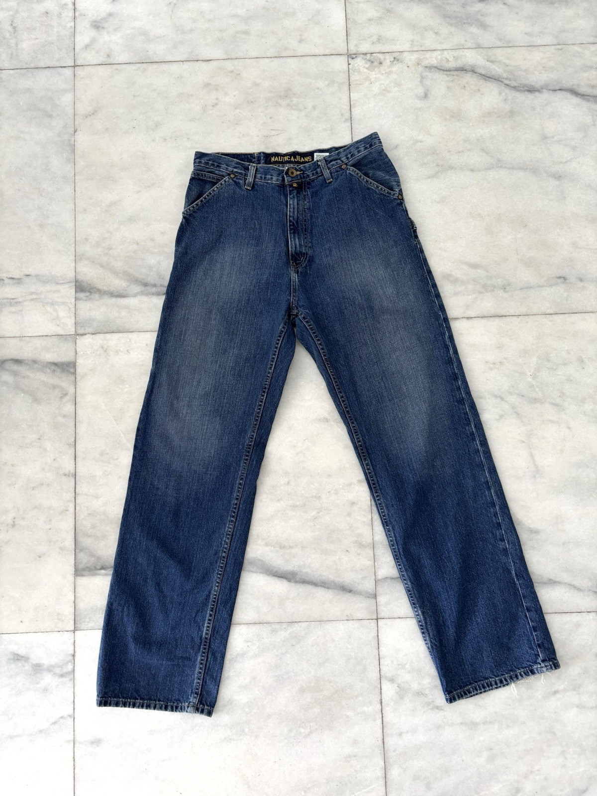 90s Nautica Jeans Cargo Pocket Baggy Blue Skater Men 33X34 Grunge Skater Hip Hop