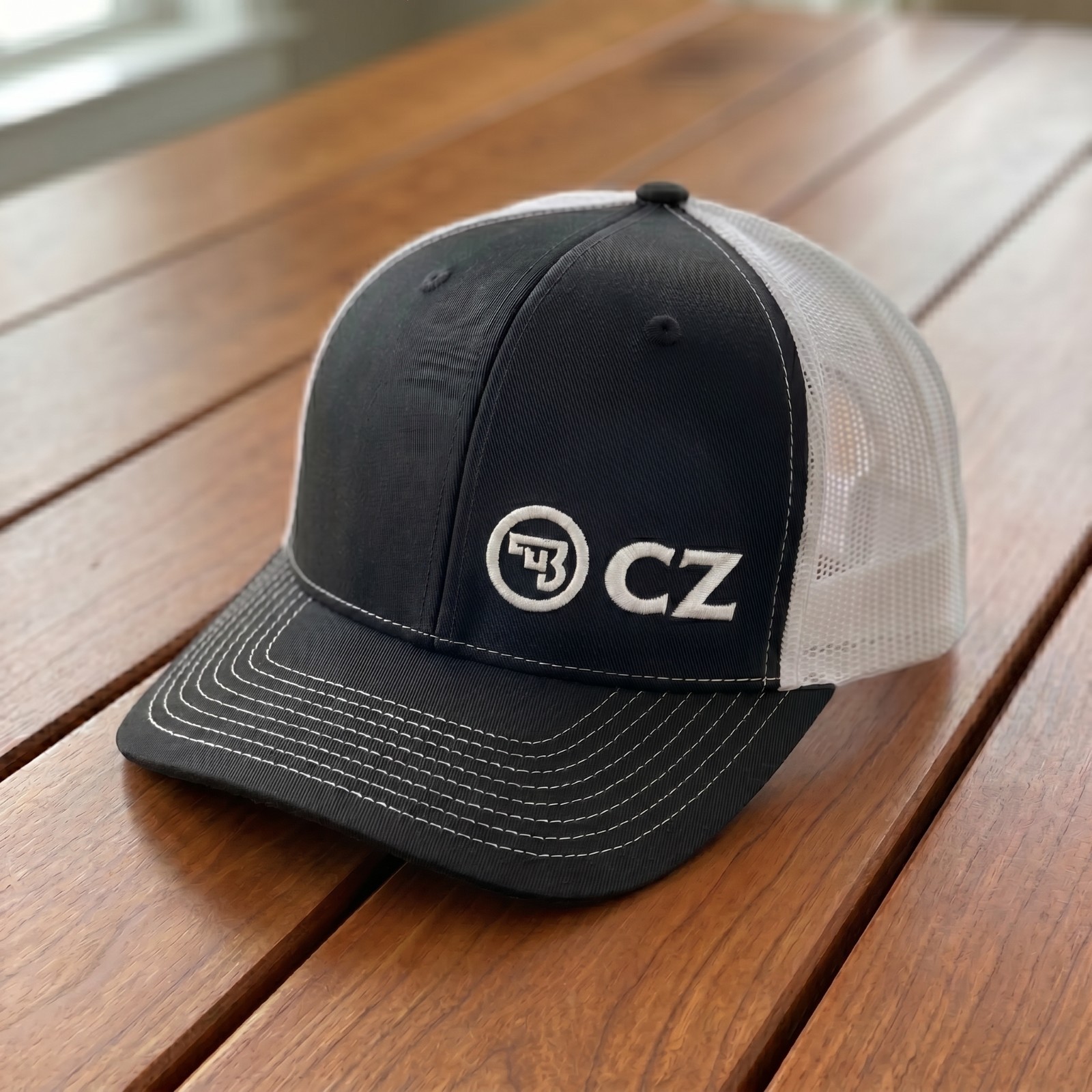 CZ Logo Embroidered Trucker Hat White Snapback Mesh Baseball Cap