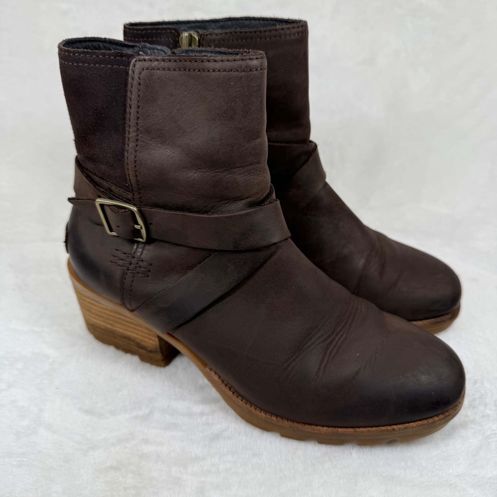 Sorel Cate Buckle Bootie Dark Brown Leather Suede Ankle Boots NL3916-205 6