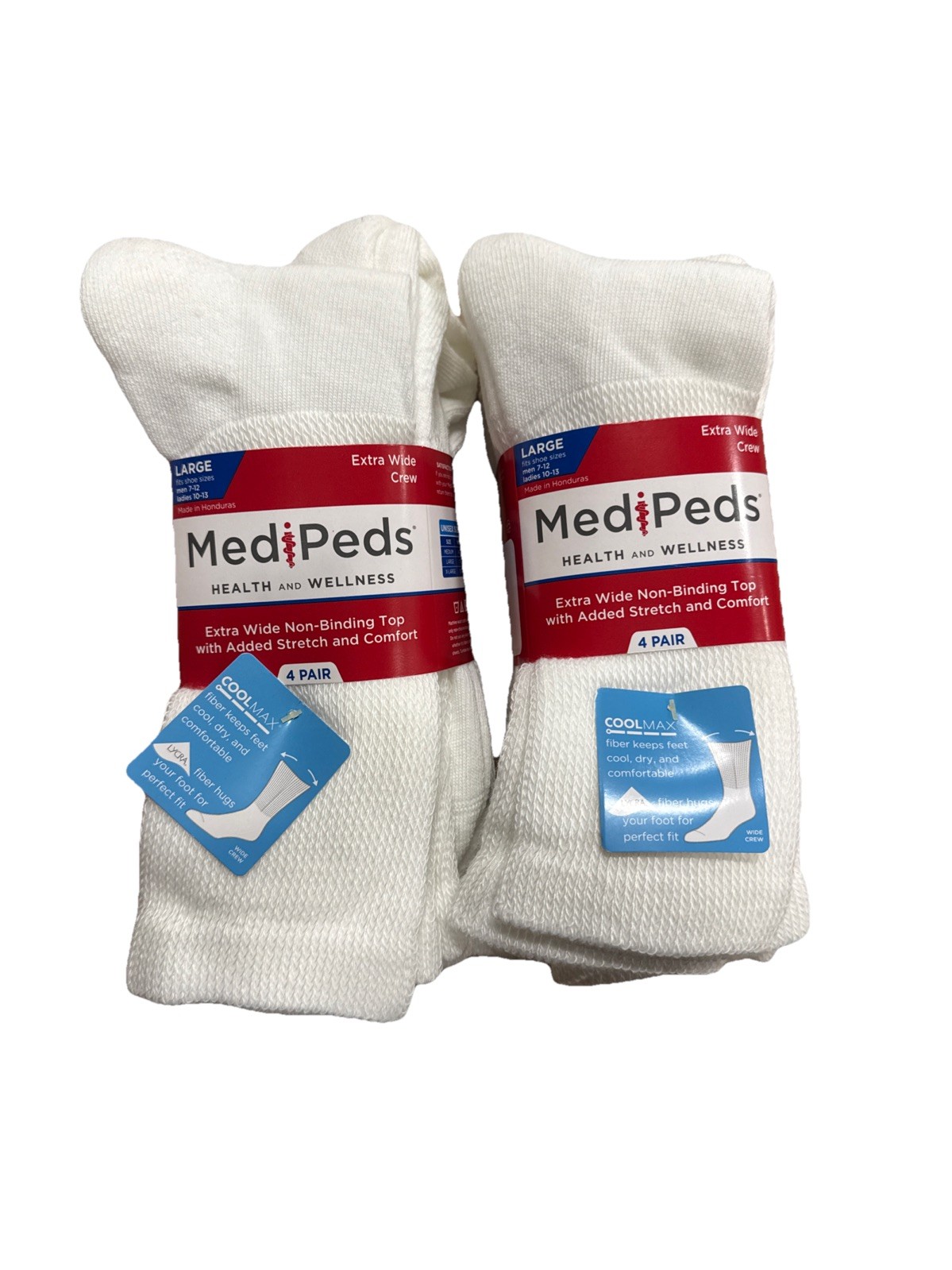 MediPeds Unisex Diabetic Quarter With Non-binding Top, White Large 2 Pack