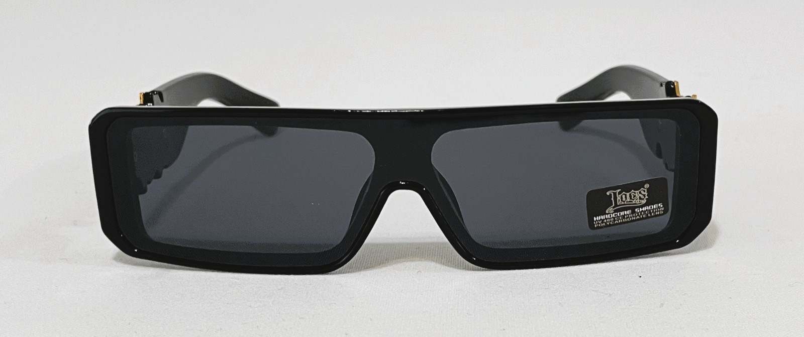 LOCS Sunglasses Big LOCS Logo Flat Top Black Plastic Frame Dark Shield Lenses.