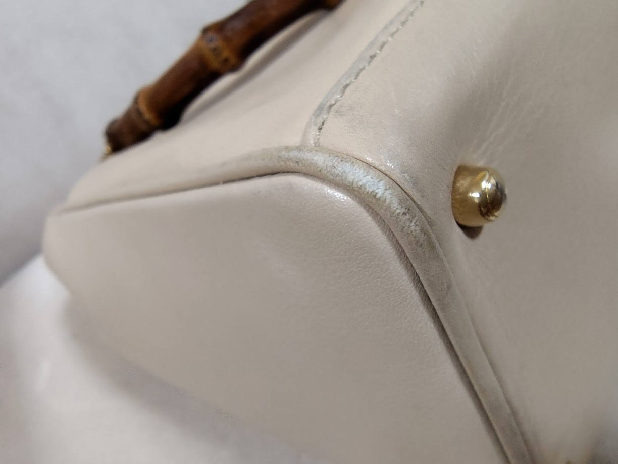 Gucci Hand Bag Bamboo 2Way Shoulder Leather Beige Authentic 333T0346