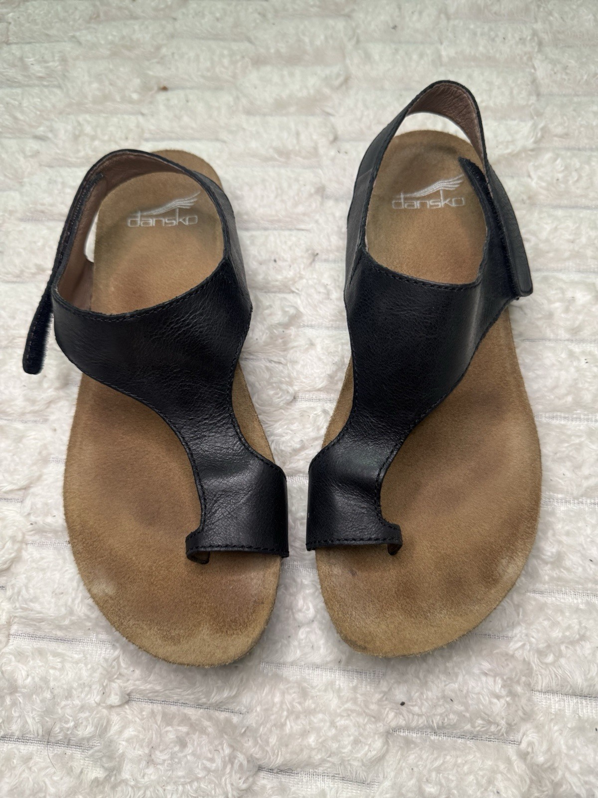Dansko Reece Black Leather Sandals Size 37 Comfort Wedge