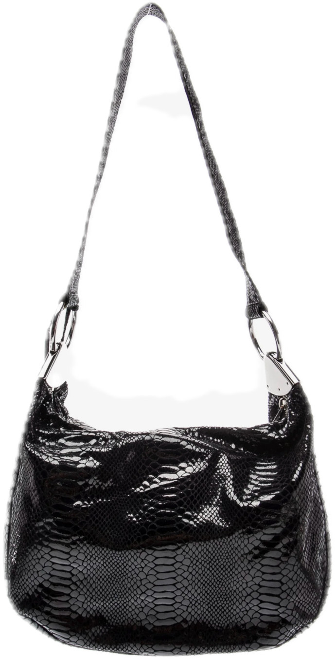 AUTHENTIC Michael Kors black Snakeskin Embossed Leather Fulton Hobo Silver Logo