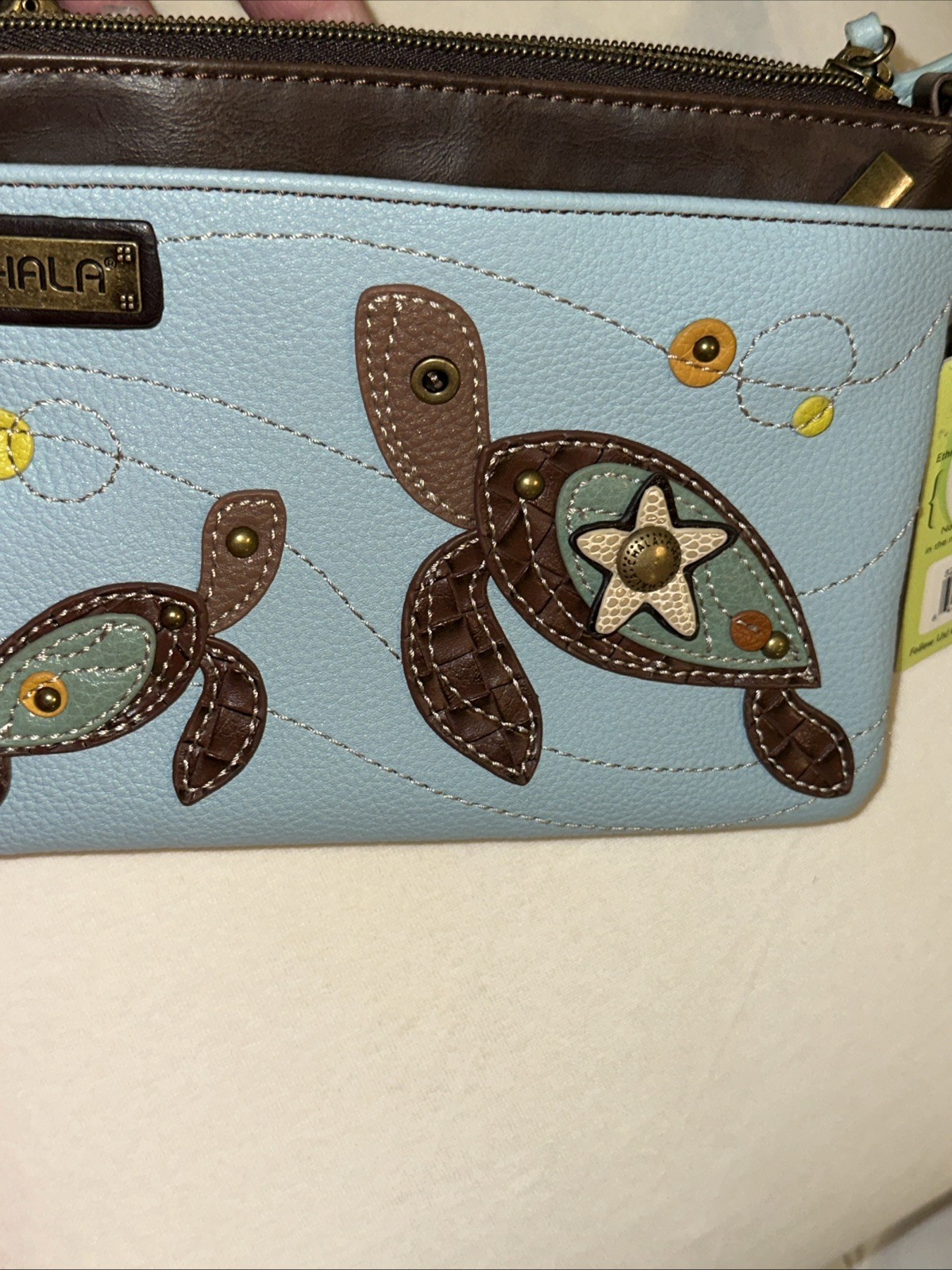Chala SEA TURTLE Convertible Clutch Purse Crossbody Bag Vegan Blue Brown Small