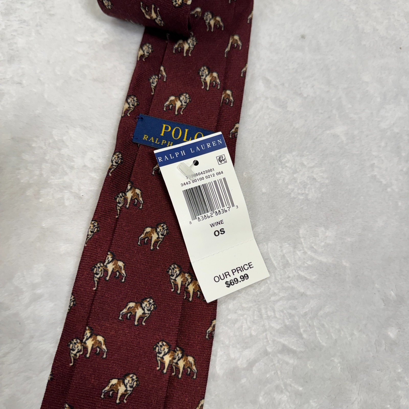 Polo Ralph Lauren Wool Narrow Tie Red Wine All-Over Dog-Print Made in Italy nwt