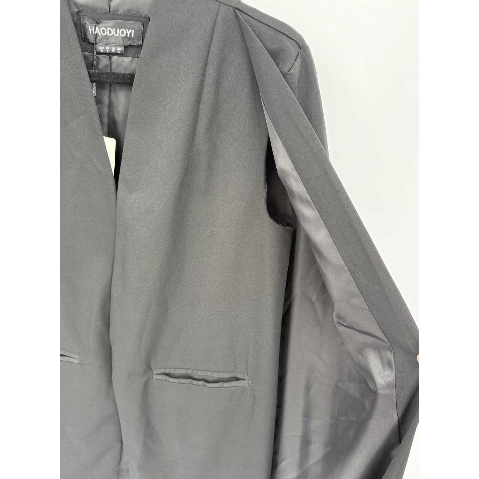 NWT HAODUOYI Women’s Black Cape Blazer Open Front Lined Jacket Size 8 Evening