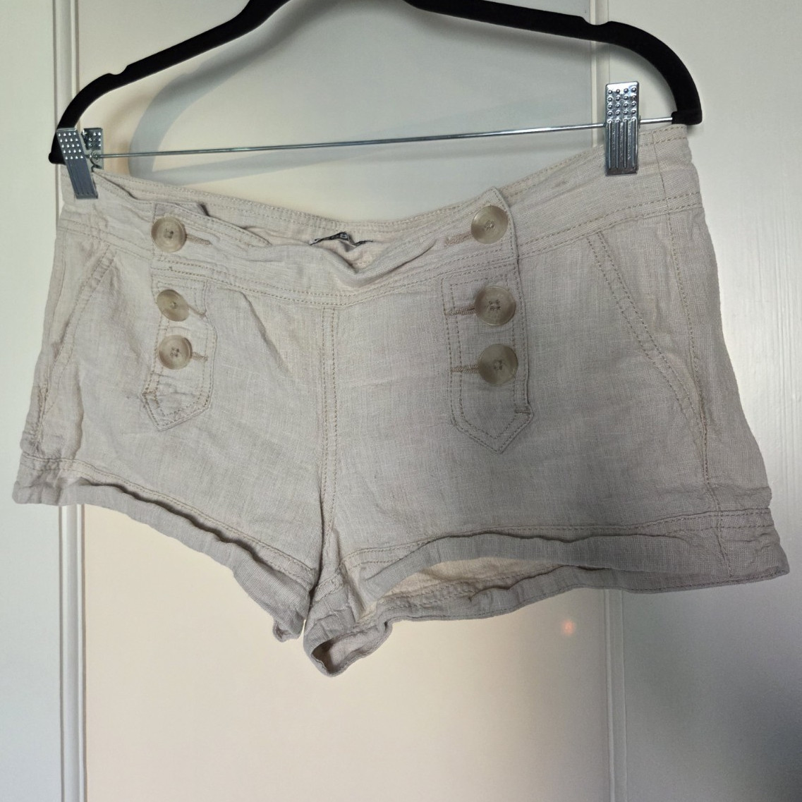 Express Women’s Beige Sailor Shorts Linen Cotton Mid Rise Pockets Size 8