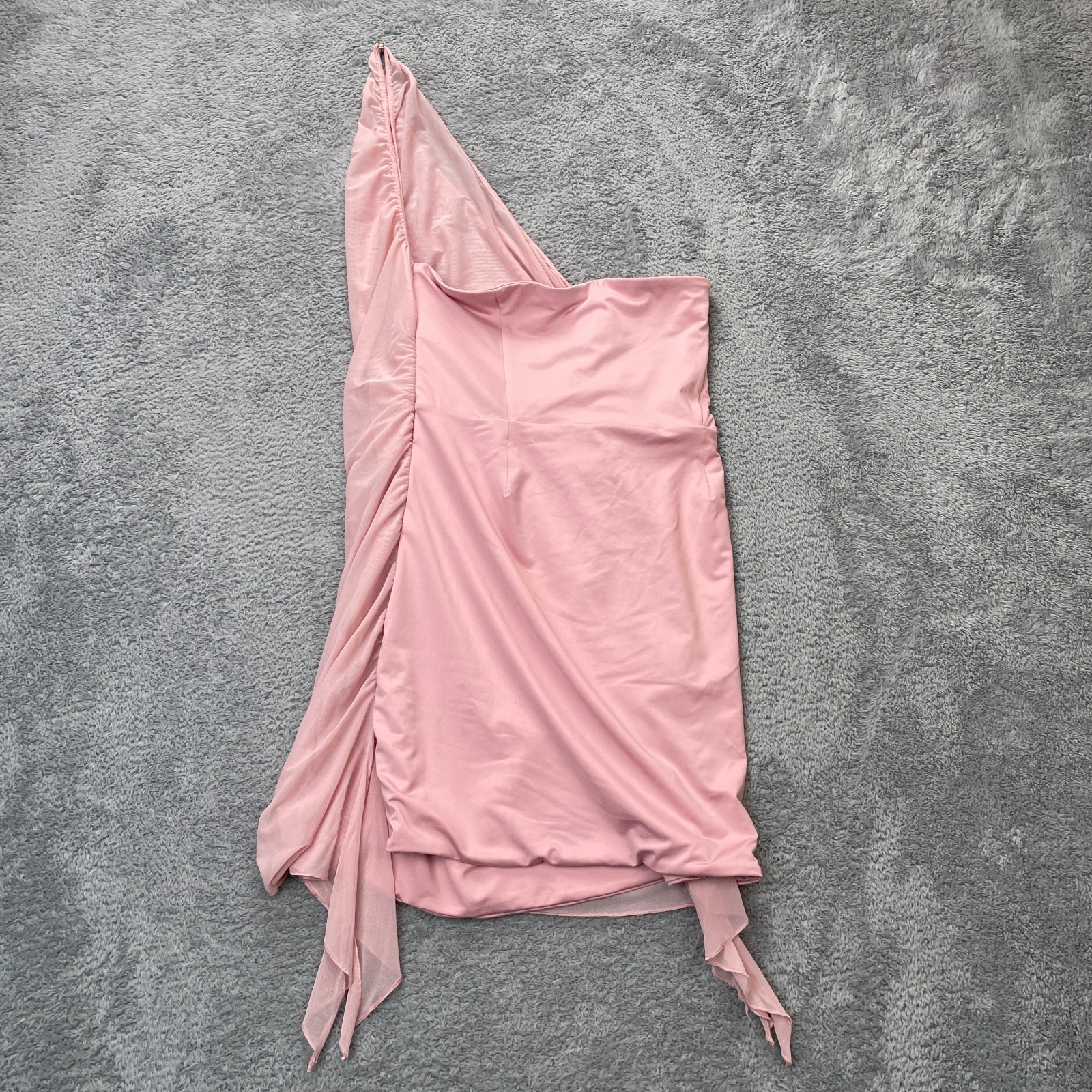 Oh Polly Dress Womens 10 Pink Mini Sheer One Shoulder Lined Party Asymmetrical
