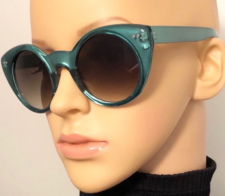 Stunning Blue Polycarbonate Lenses Round Cat Eyes Sunglasses Rare