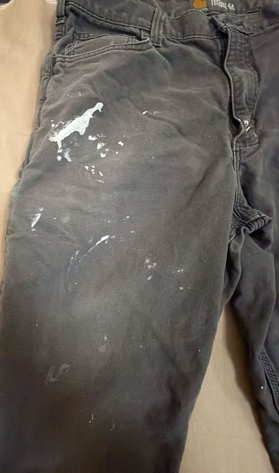 Carhartt Relaxed Fit Pants 36×34 Black Gray Distressed Paint Splatter Workwear