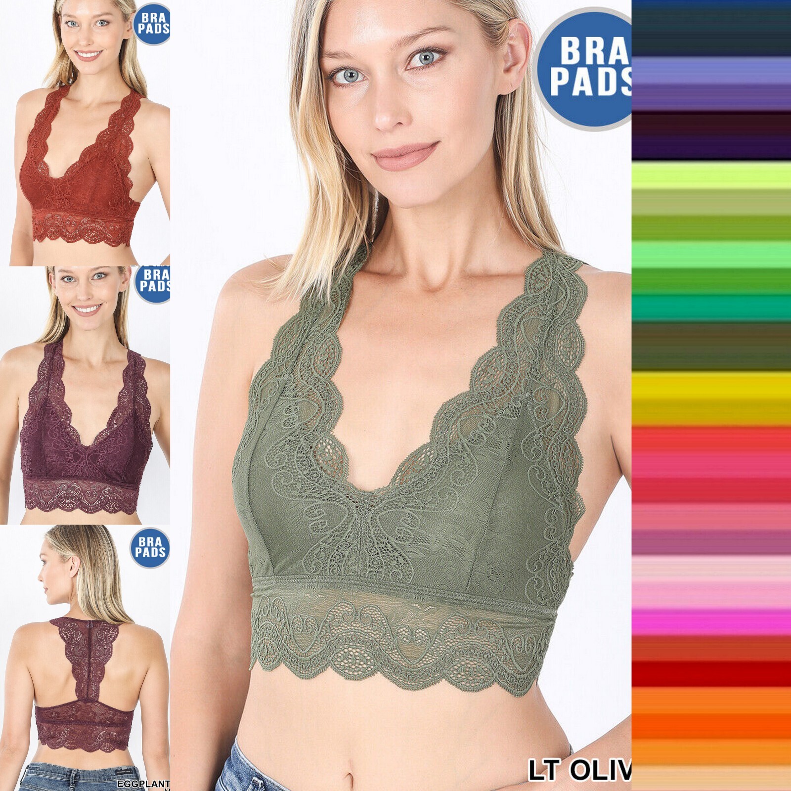 Women’s Stretch Lace Bralette with Mesh Lining & Removable Bra Pads Wire Free