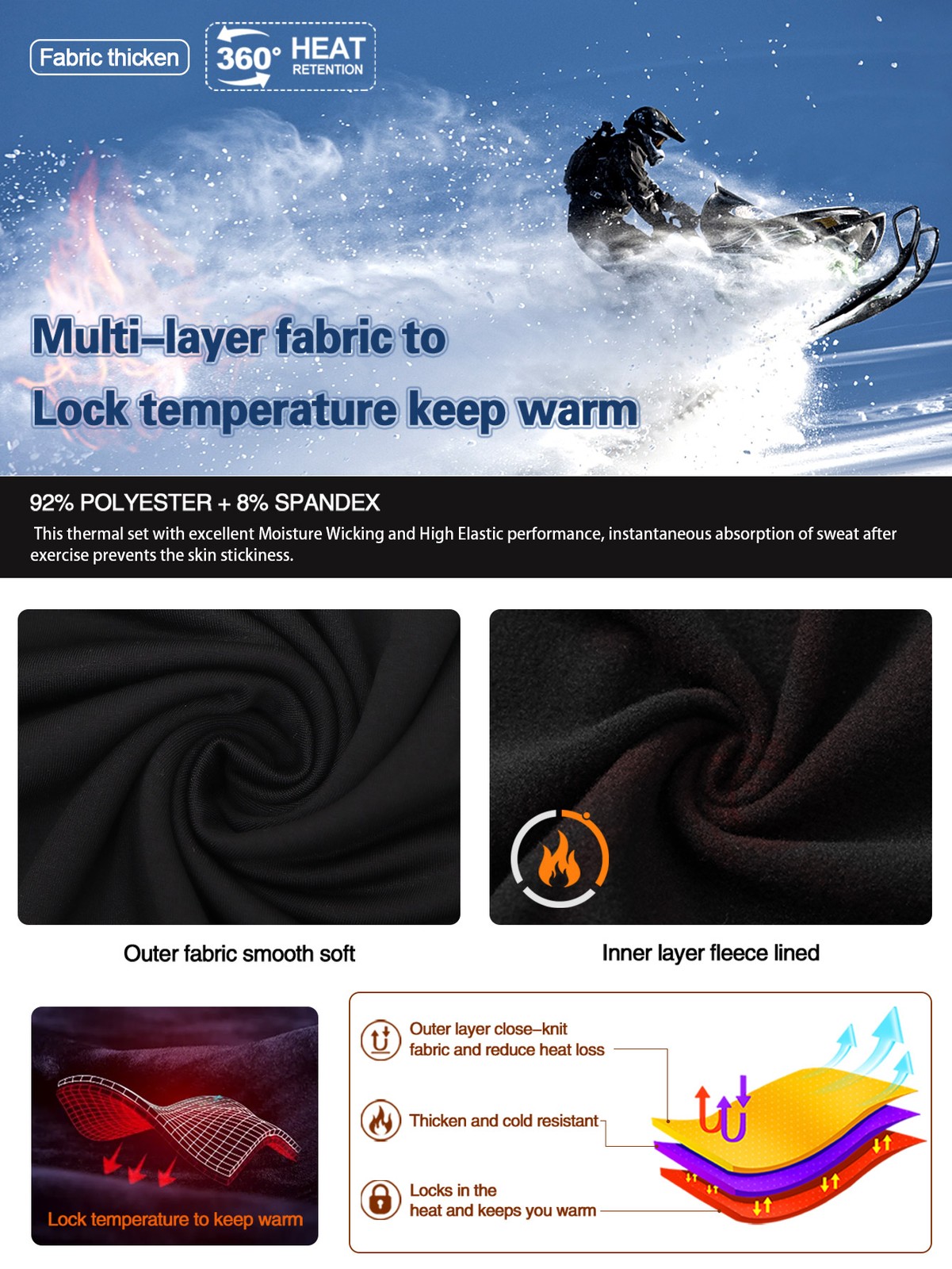 Men’s Thermal Underwear Set Winter Warm Long Johns Shirts Tops & Bottom Suit Ski