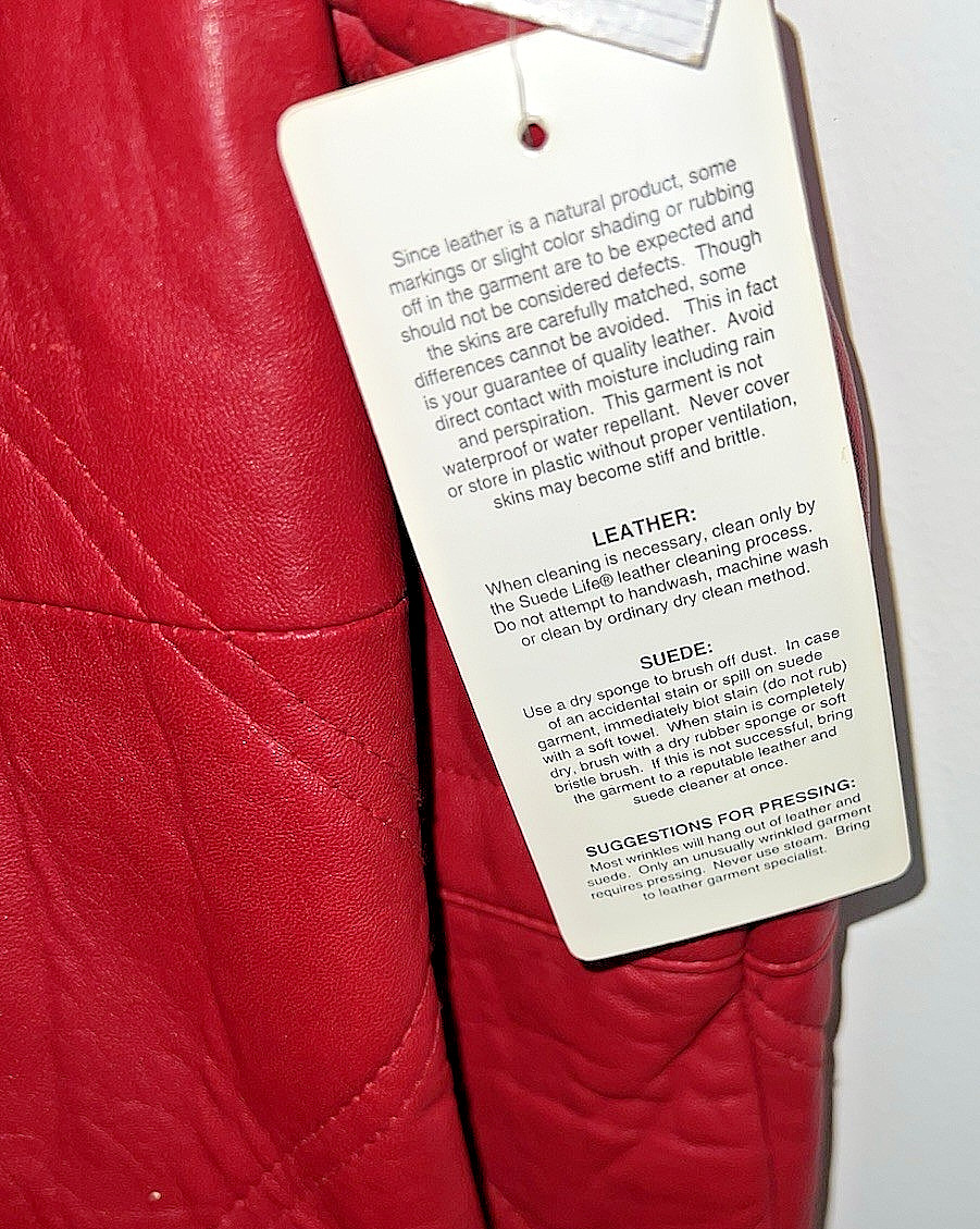 NWT Jacqueline Ferrar Red Quilted Leather Coat Jacket Black Fur Trim Womens L