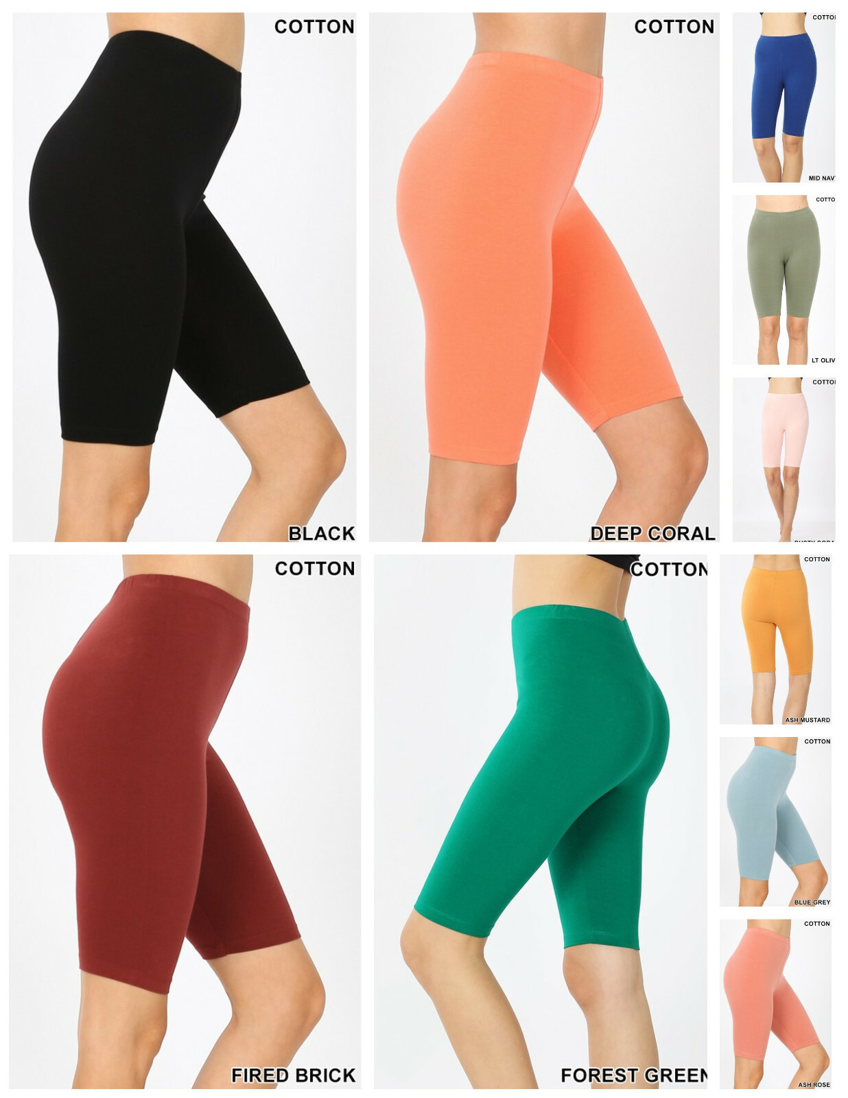 PREMIUM COTTON SPANDEX ABOVE KNEE BERMUDA LEGGINGS SHORTS FITNESS YOGA S-XL