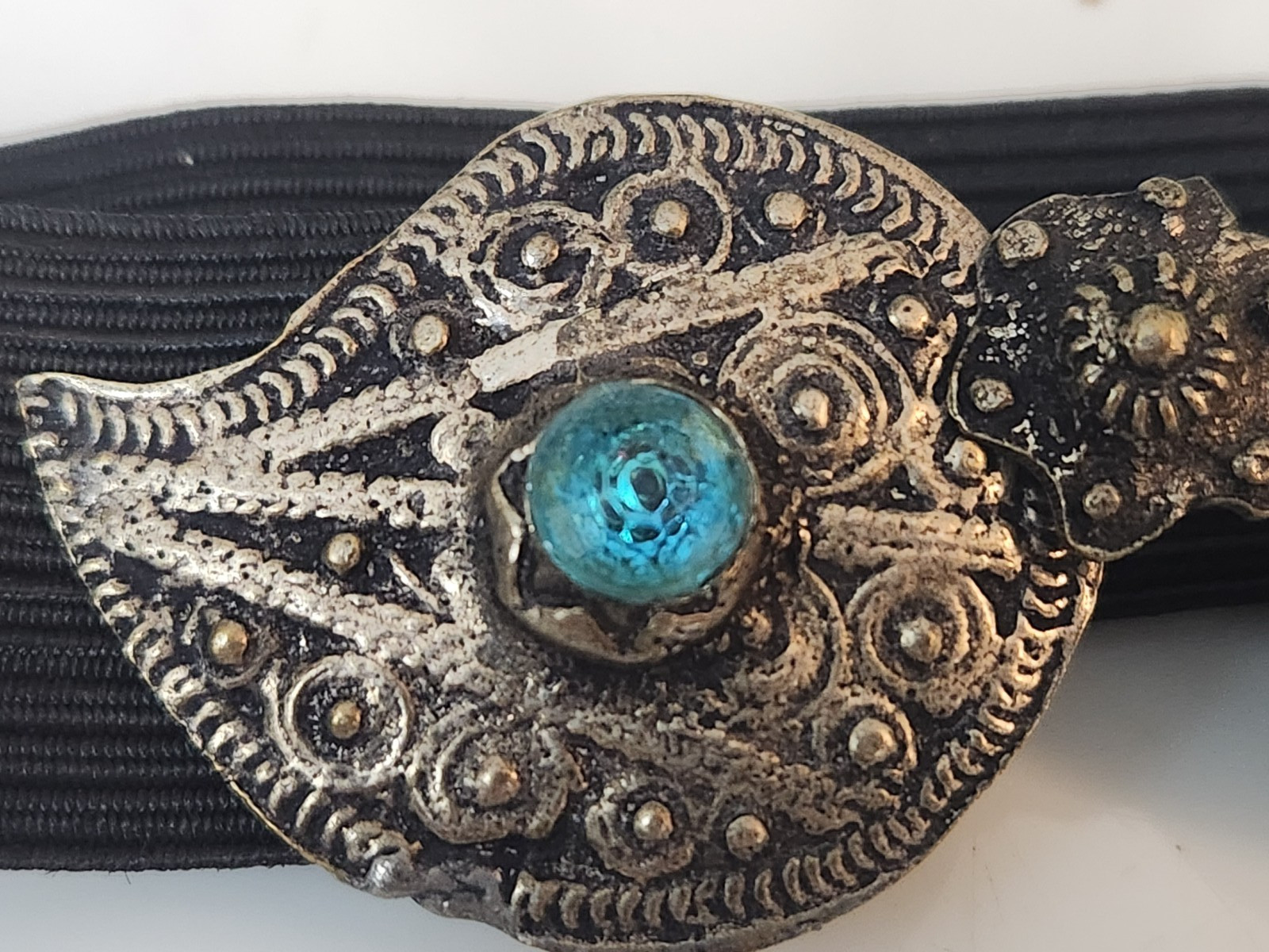 Antique Ottoman Buckle Silver Plated with Turquoise Glass 3.25″ x 1.25″