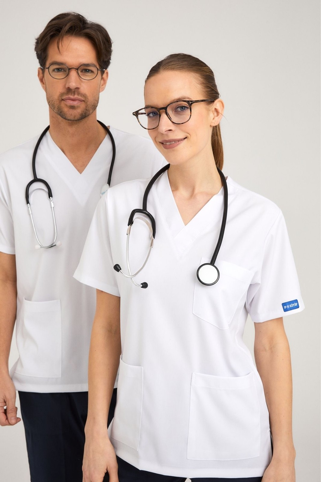 White Top Navy Bottom Positive Lycra Surgical Suit – Scrubs Set (Top+Bottom)
