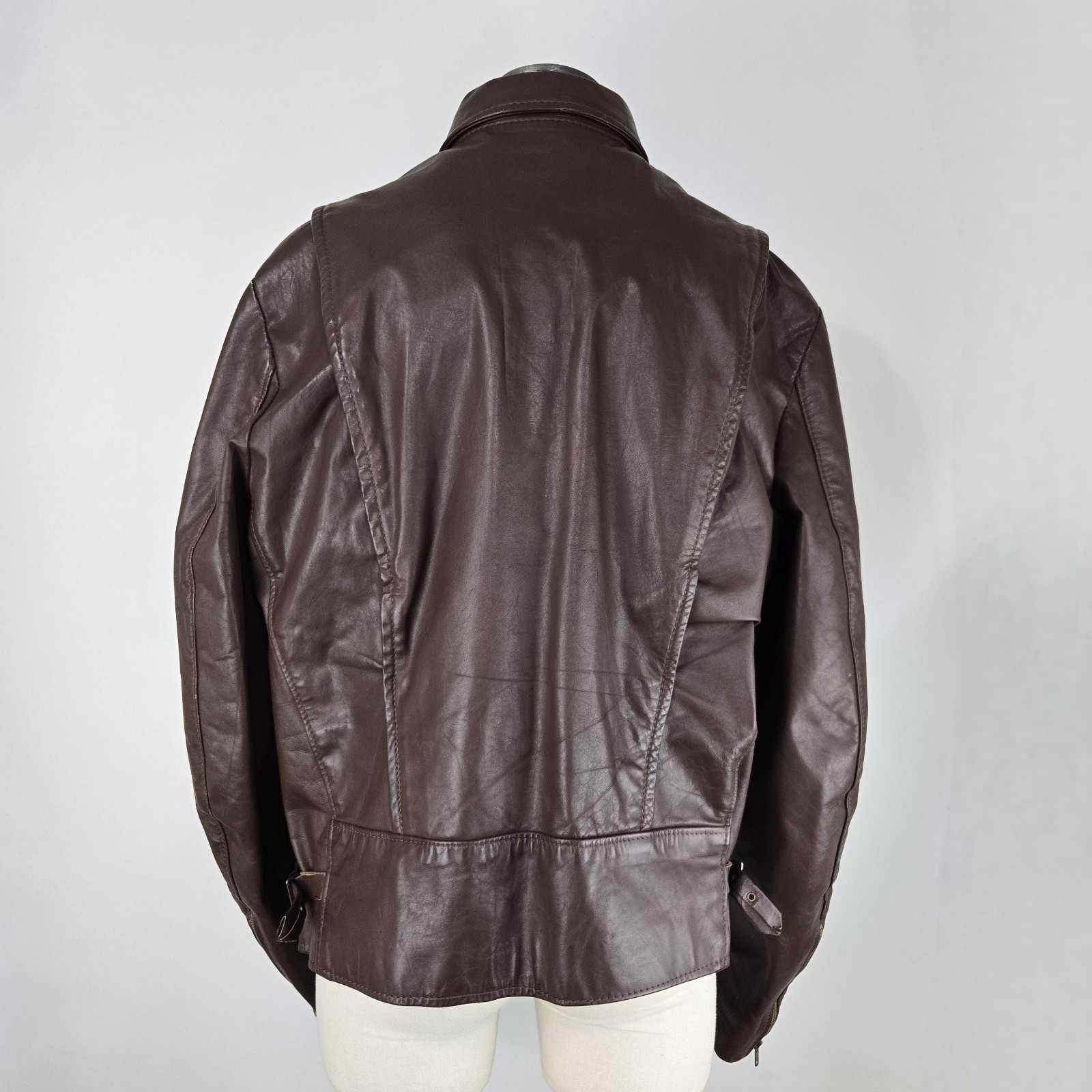 Vintage BROOKS Leather Sportswear Motorcycle Biker Jacket 46 Brown Cafe Racer XL
