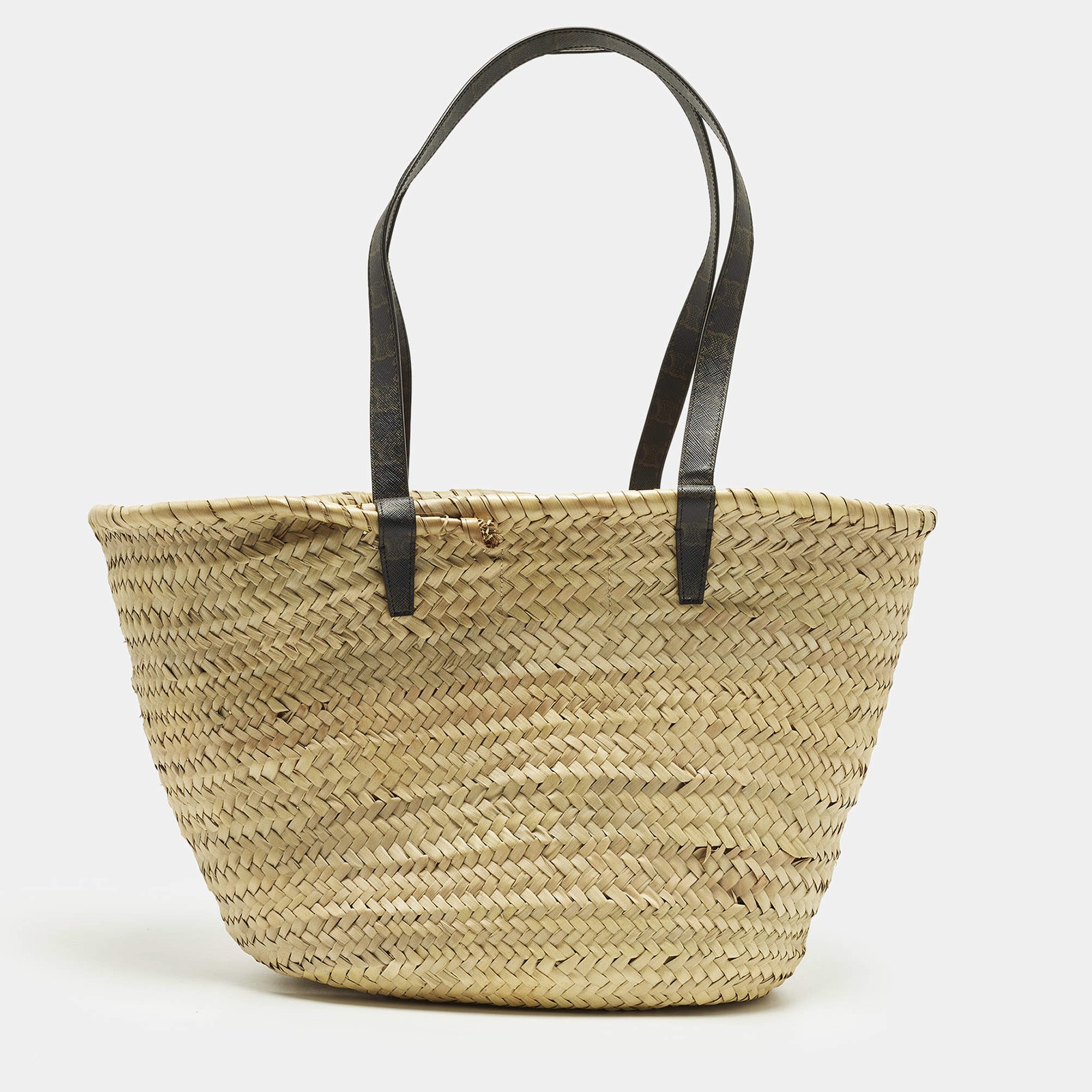 Celine Triomphe BlackBeige Raffia and Printed Coated Canvas Basket Bag