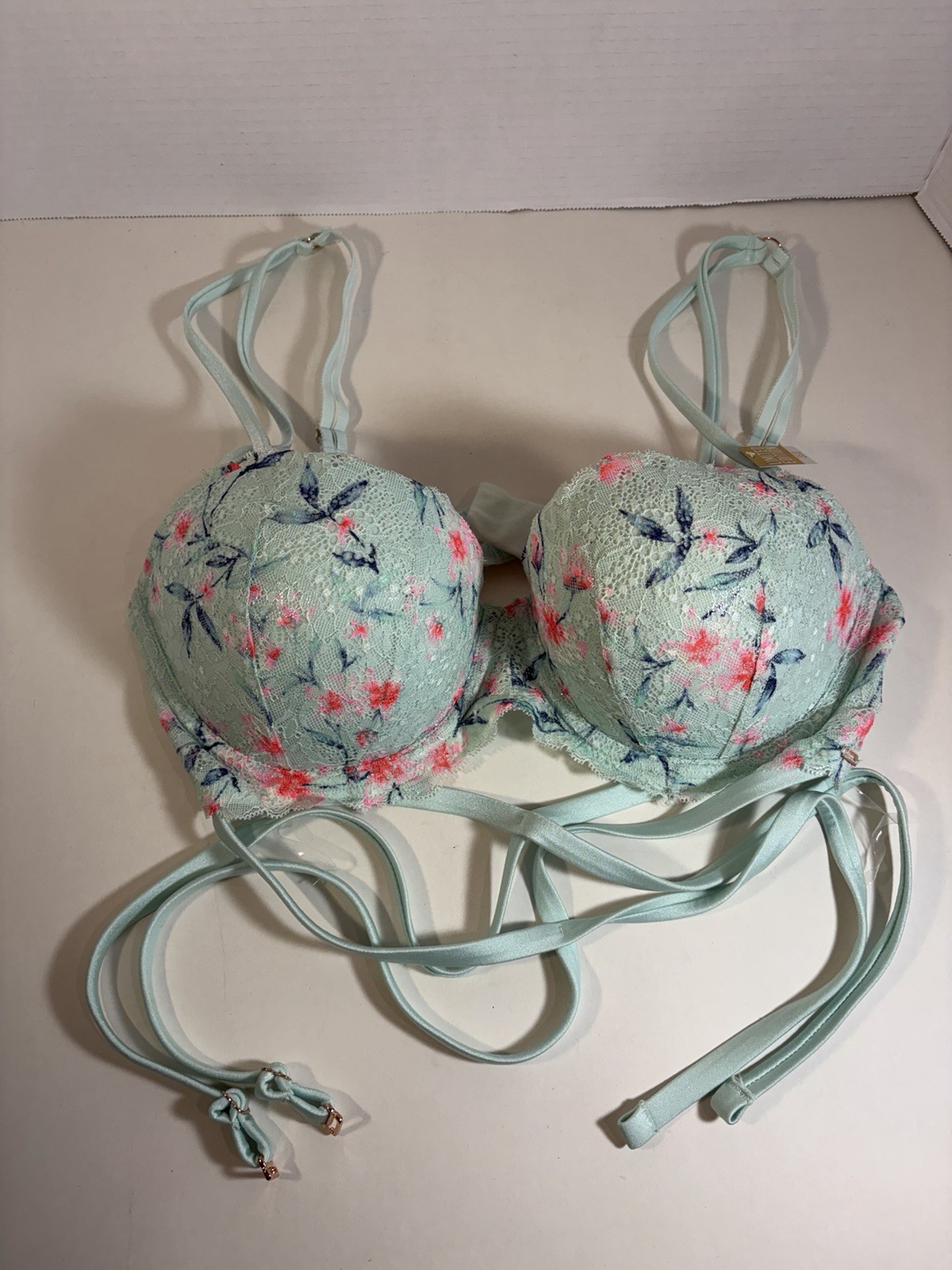 Victoria Secret LIMITED EDITION Blue floral Date Strappy-Push up bra Size 36D