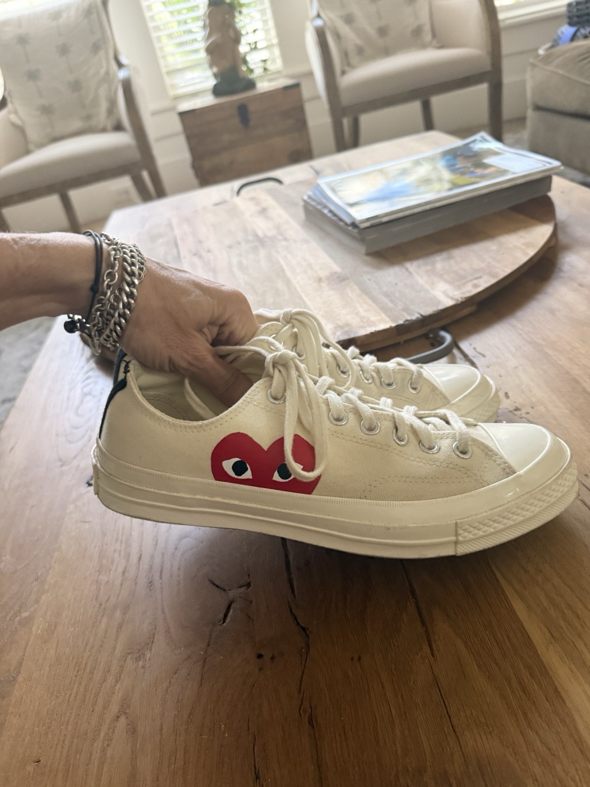 $150 Converse Comme des Garçons Play x Chuck 70 Low Multi Heart Red M-8.5,W-10.5