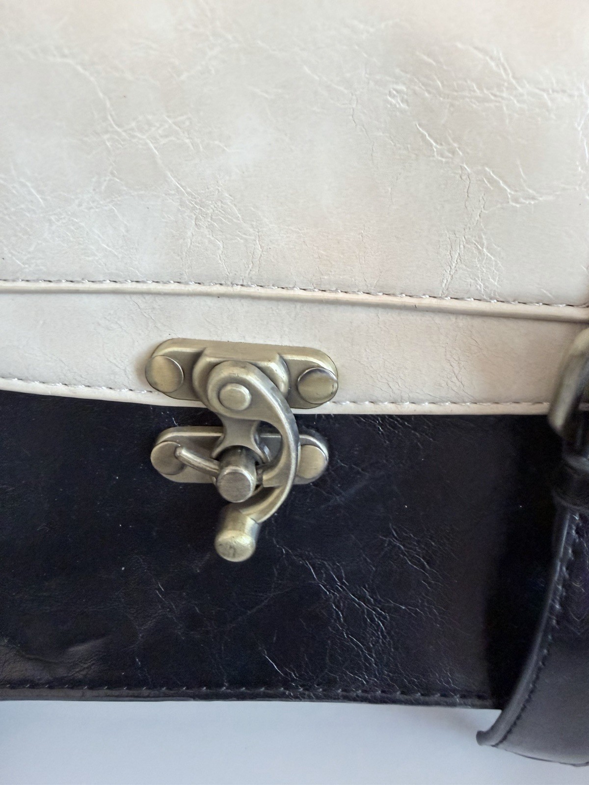ECOSUSI Beige Black Satchel Crossbody Bag Vintage Style Top Handle Purse